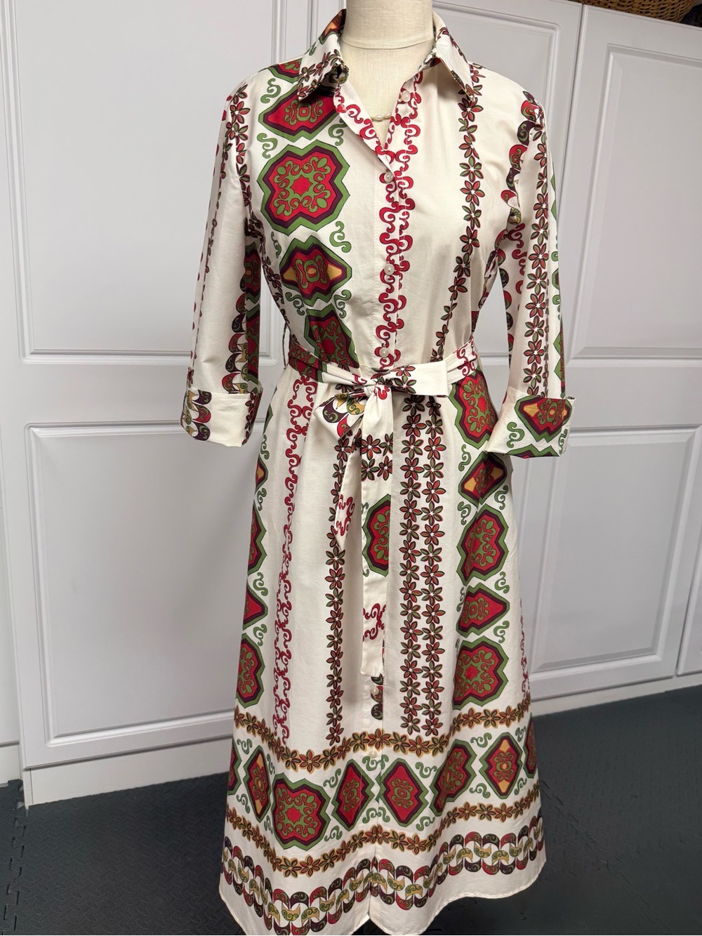 Dixie • Italian Designer Size Small 100% Gorgeous Cotton Shirtwaist Dress w Belt